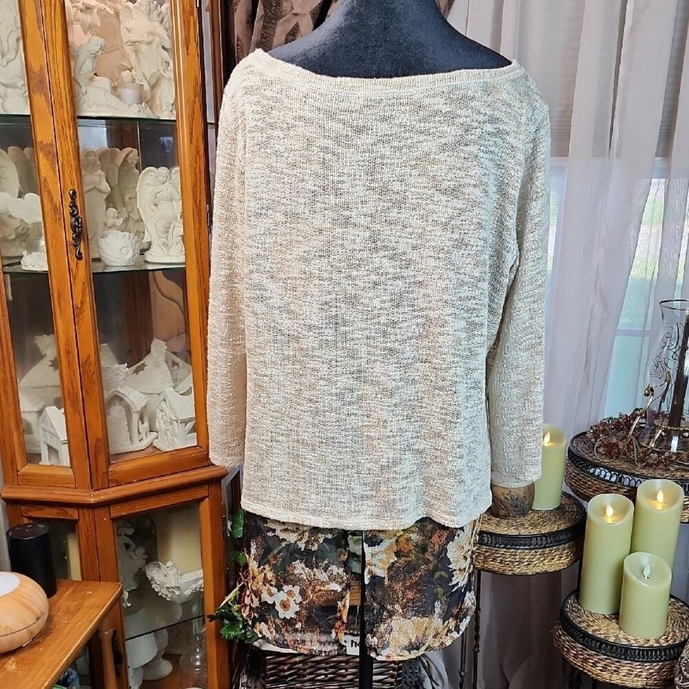 AVA‎ JAMES | Cottagecore Mixed Media Floral Chiffon Layered Marled Knit Top | XL - Picture 4 of 9